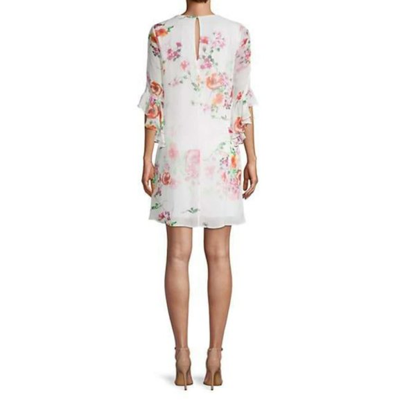 NWT Calvin Klein Summer Floral Bell-Sleeve Shift, White, Pink Dress - Picture 3 of 3